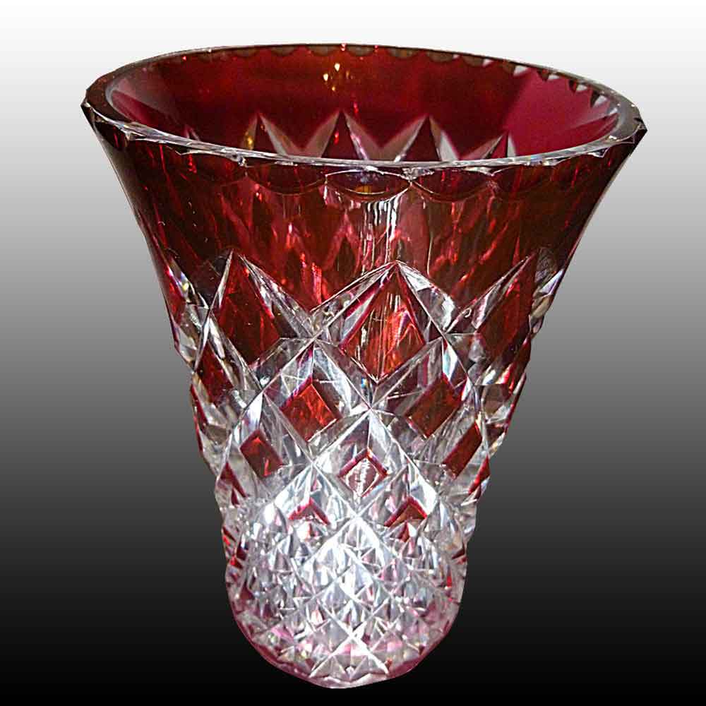 【美品】val saint lambert Aberdeen VASE 花瓶 Val Saint Lambert vase Cranberry sign